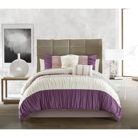 FIXTURESFIRST 9 Piece Mae Comforter Set, Plum - Queen Size FI1703684